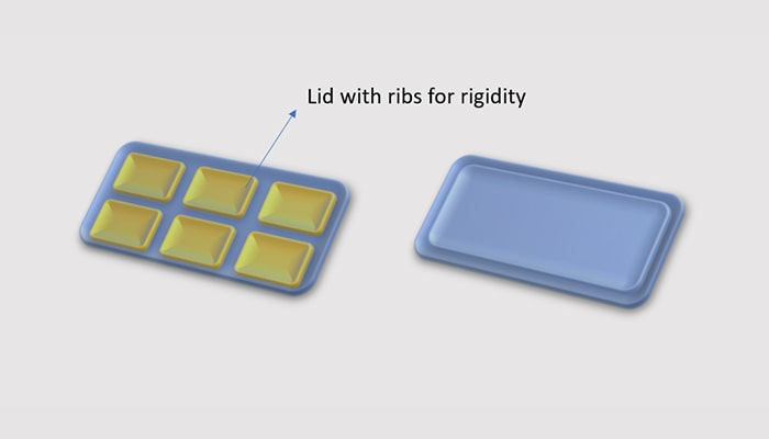A 3D model of the lid with and without ribs