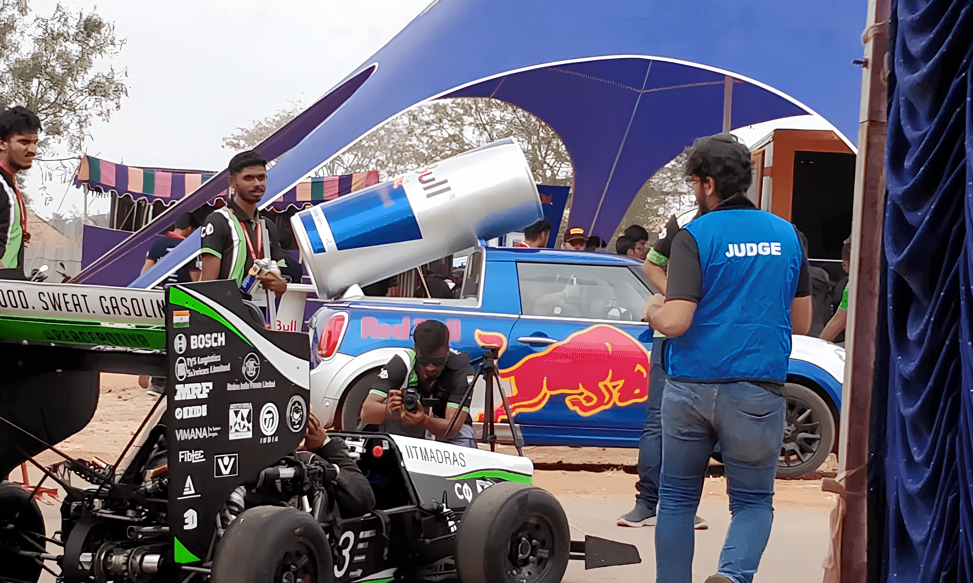 Fabheads design judge evaluating a Formula student car at Formula Bharat 2019
