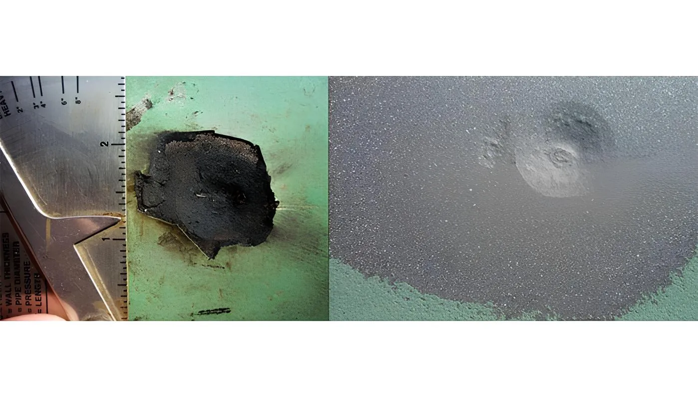 Before and after covering of a corrosion pit post abrasive blasting (Image Courtesy: corrosion pit by Cafe Nervosa, licensed under CC BY-SA 3.0)