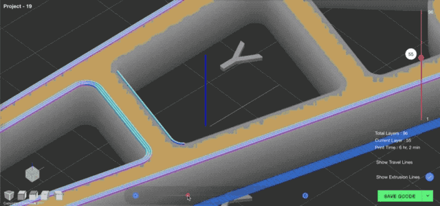C6 playback feature showing how a layer is printed (fast-forwarded)